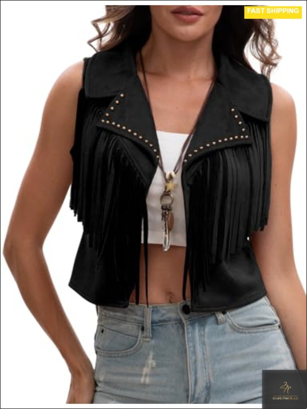 Faux Suede Fringe Cropped Vest Sleeveless Tassel Western Cowgirl Waistcoat